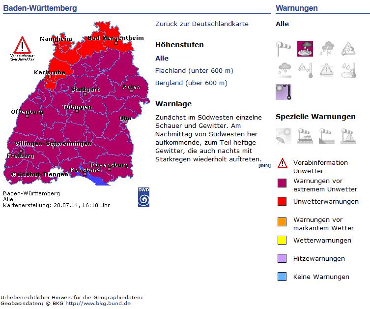 Warnung vor schwerem Gewitter