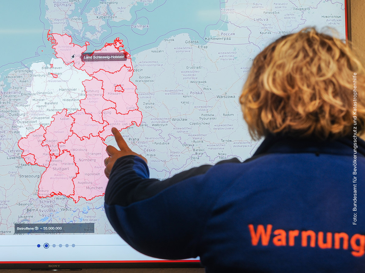 Bundesweiter Warntag 2026: Blick in die Warnzentrale des Bundesamts für Bevölkerungsschutz und Katastrophenhilfe. Bild: BBK.